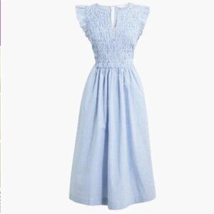 NWT J. Crew Smocked flutter-sleeve midi dress striped size X-Small